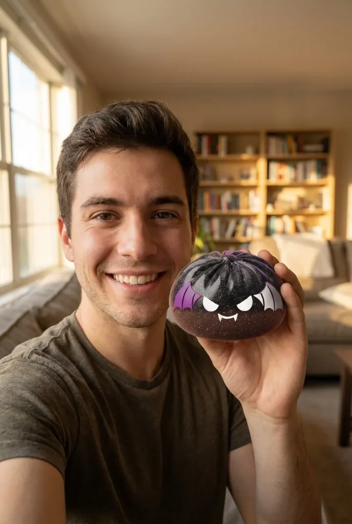 Bat Dumpling Squishy Halloween Glitter i vardagen