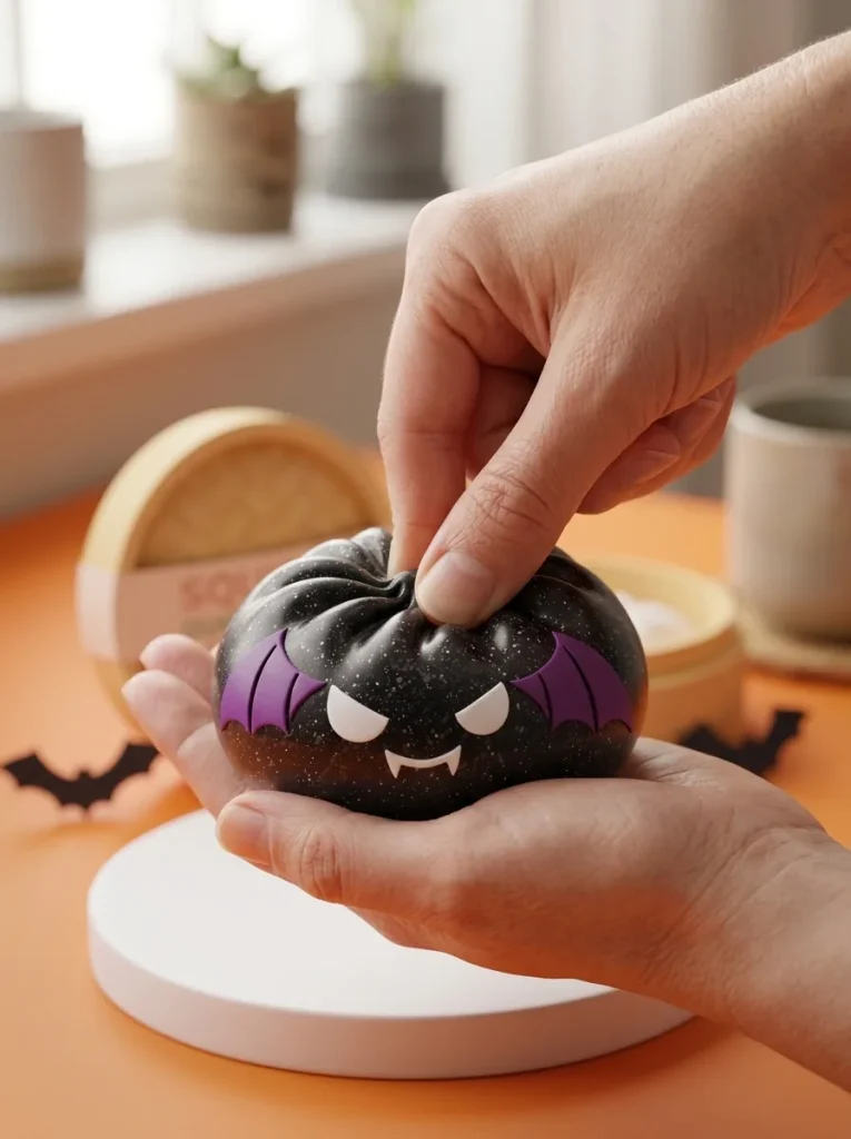 Bat Dumpling Squishy Halloween Glitter mitt i klämmet