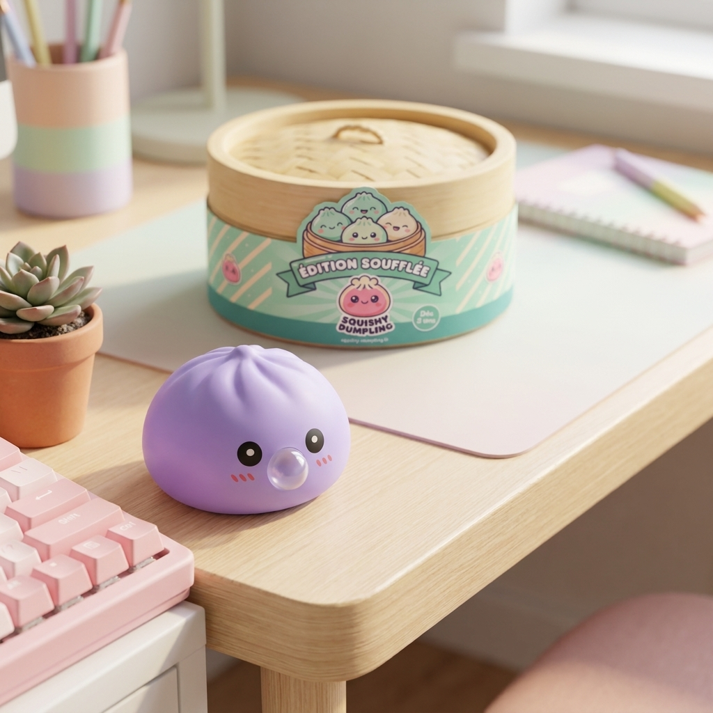 Big Dumpling Squishy Havsblå i sin kawaii-miljö
