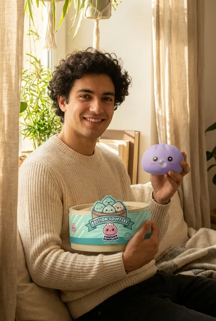 Big Dumpling Squishy Havsblå med sin ask