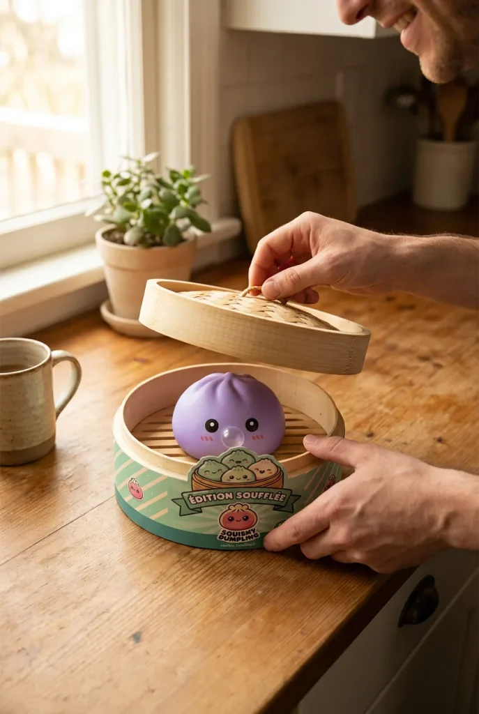 Big Dumpling Squishy Havsblå i unboxing-ögonblicket