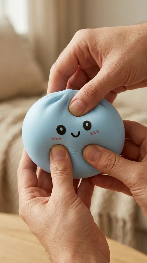 Havsblå Dumpling Squishy med Bambusteamer mitt i klämmet