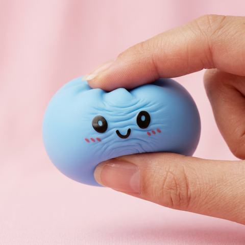 Havsblå Dumpling Squishy med Bambusteamer — i klämmet, mjukt slow-rise-skum