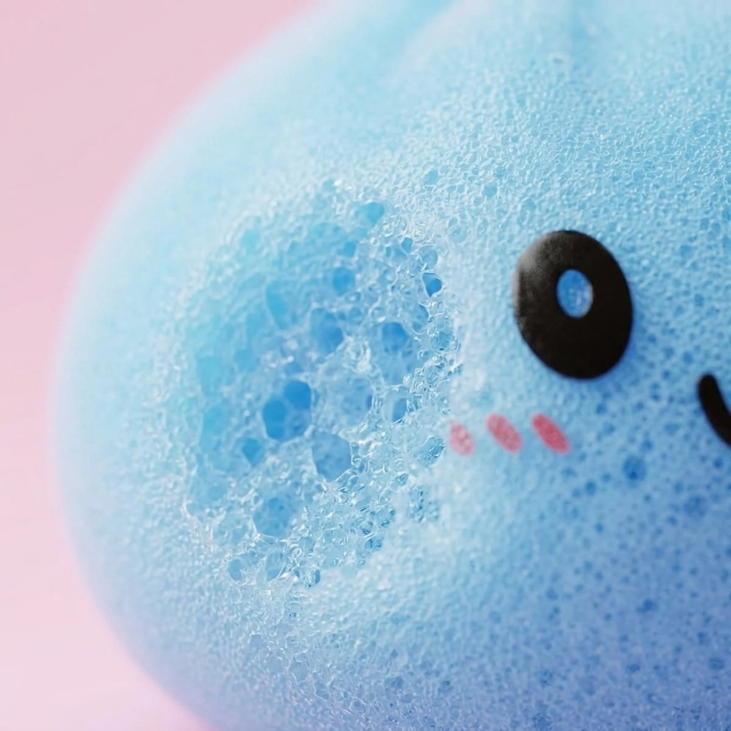 Havsblå Dumpling Squishy med Bambusteamer — närbild på strukturen
