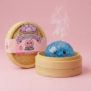 Glitter Dumpling Squishy Blå Lugnande i sin bambu-ångkorg