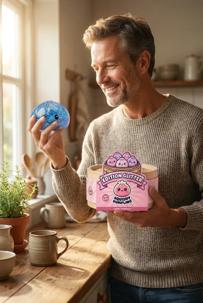 Glitter Dumpling Squishy Blå Lugnande med sin ask