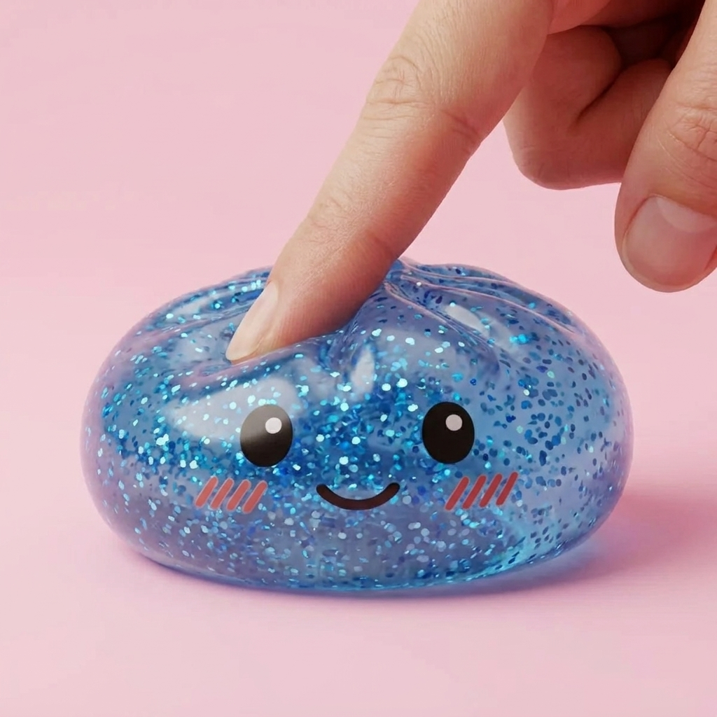 Glitter Dumpling Squishy Blå Lugnande — i klämmet, mjukt slow-rise-skum