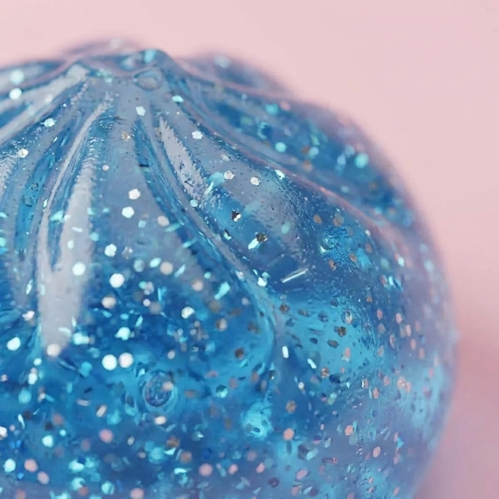 Glitter Dumpling Squishy Blå Lugnande — närbild på strukturen
