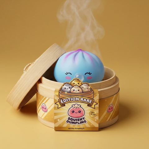 Dumpling Squishy Frost Blue Rare Blow – Sällsynt Isblå i sin bambu-ångkorg