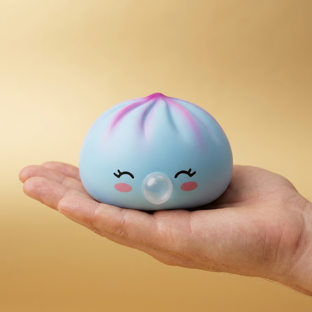 Dumpling Squishy Frost Blue Rare Blow – Sällsynt Isblå i handen, verklig storlek