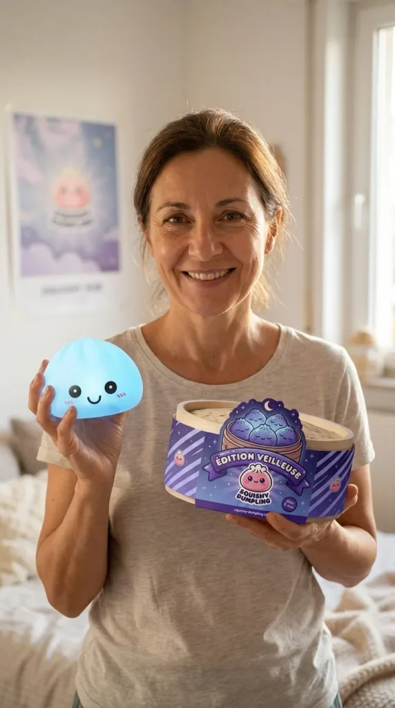 Dumpling Squishy Nattlampa Blå Aurora med sin ask
