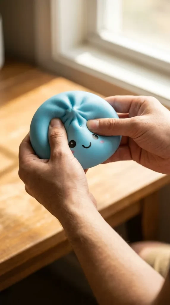 Dumpling Squishy Nattlampa Blå Aurora mitt i klämmet