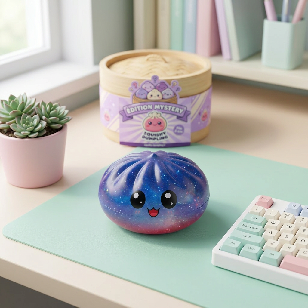 Mystery Dumpling Squishy Söt Överraskning i sin kawaii-miljö