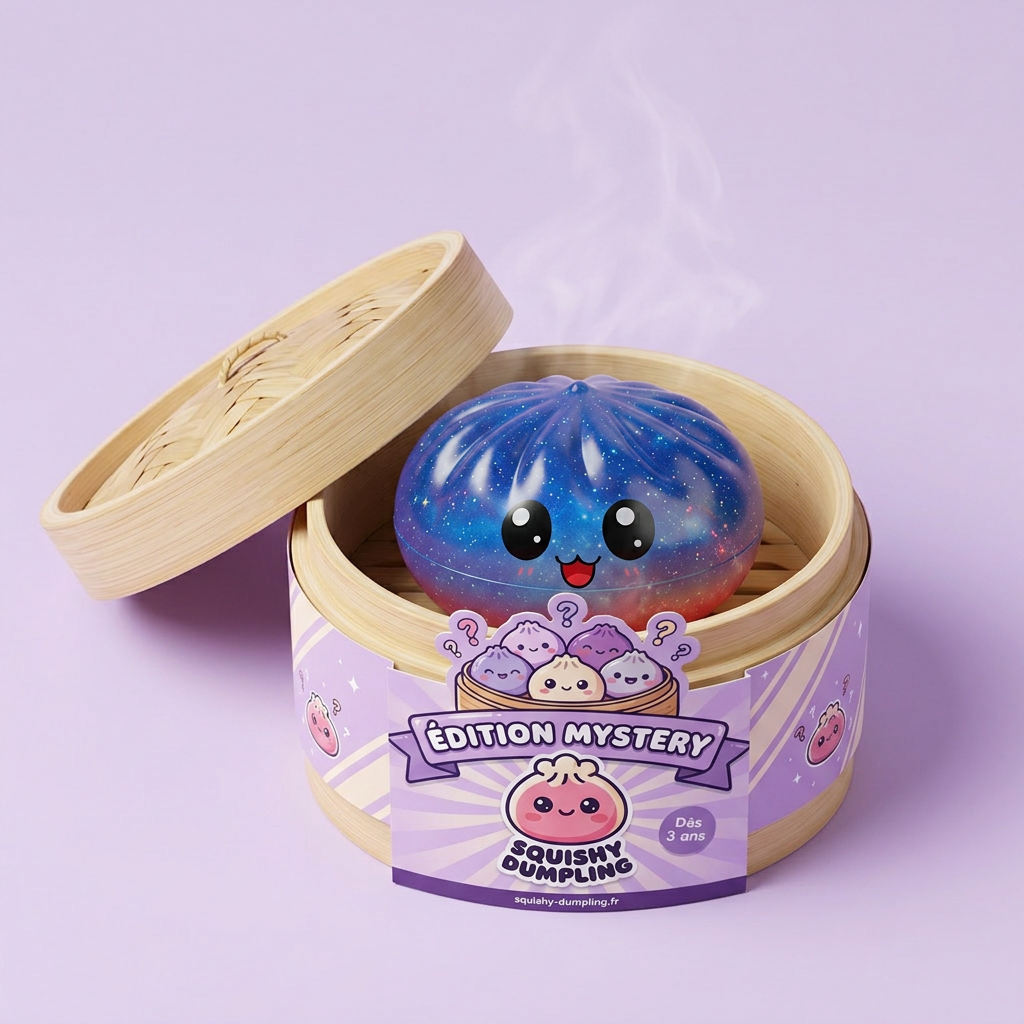 Mystery Dumpling Squishy Söt Överraskning i sin bambu-ångkorg
