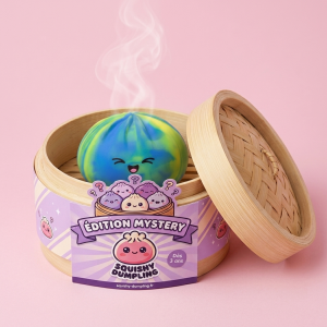 Rainbow Dumpling Squishy Regnbåge i sin bambu-ångkorg