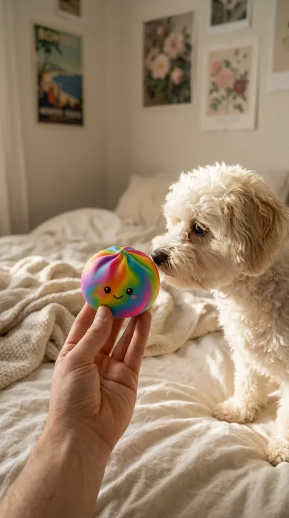 Rainbow Dumpling Squishy Regnbåge med en gosedjursvän