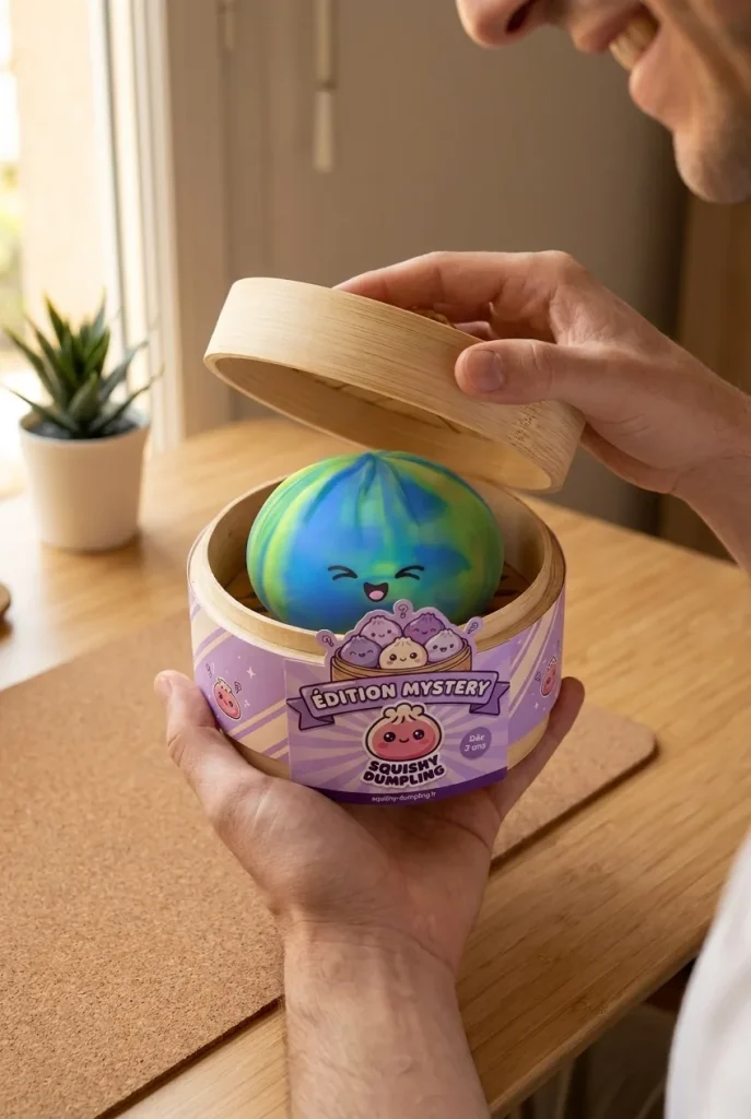 Rainbow Dumpling Squishy Regnbåge i unboxing-ögonblicket