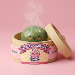Dumpling Squishy Glitter Smaragdgrön i sin bambu-ångkorg