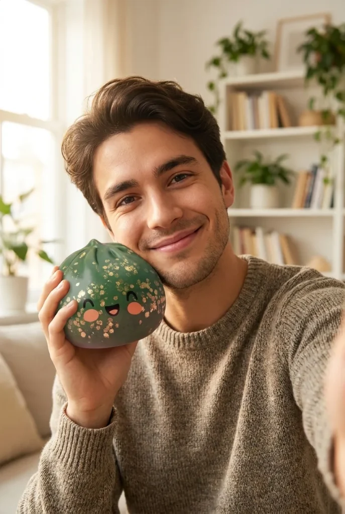 Dumpling Squishy Glitter Smaragdgrön i vardagen