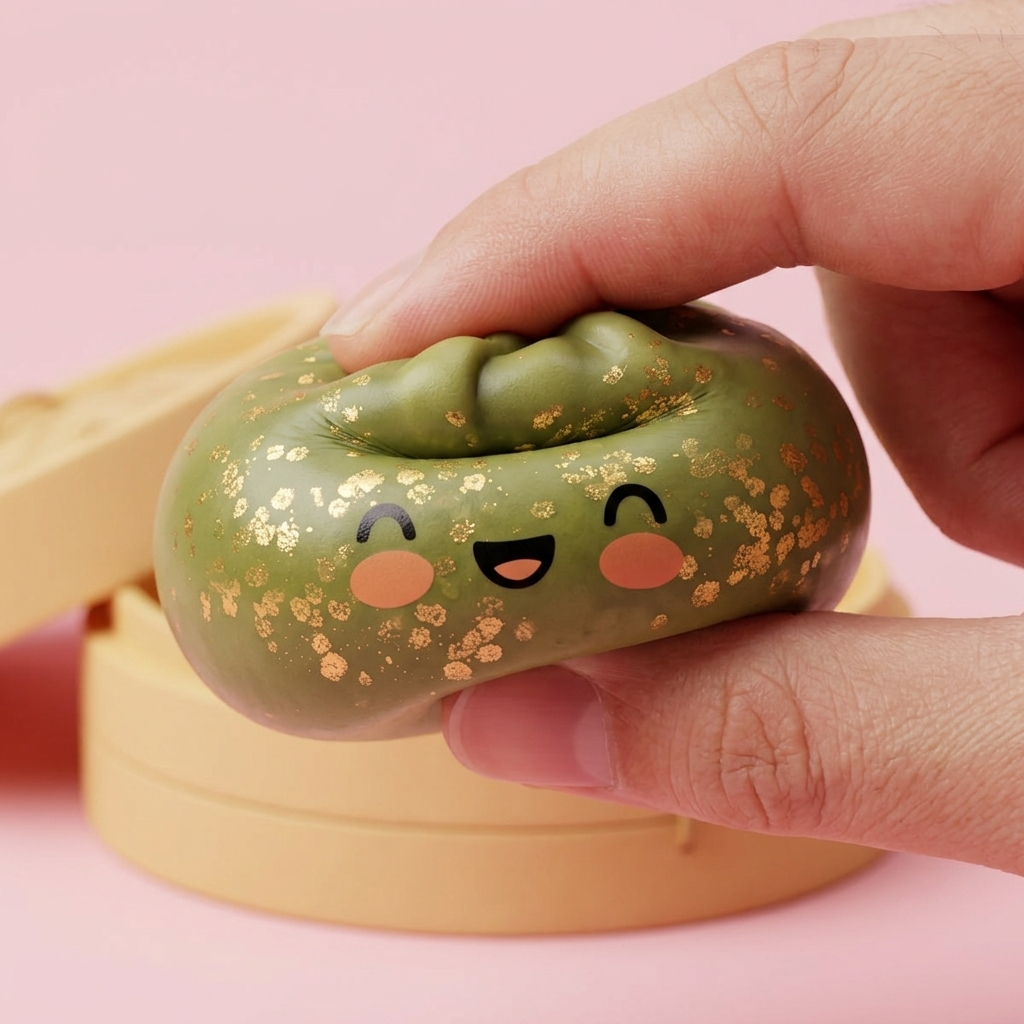 Dumpling Squishy Glitter Smaragdgrön — slow-rise-effekt, skummet återtar långsamt sin form