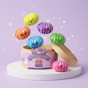 Dumpling Squishy Bun Mystery med Bambukorg — i klämmet, mjukt slow-rise-skum