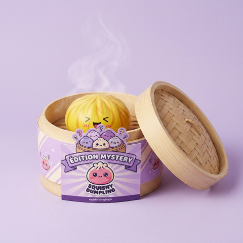 Dumpling Squishy Bun Mystery med Bambukorg i sin bambu-ångkorg