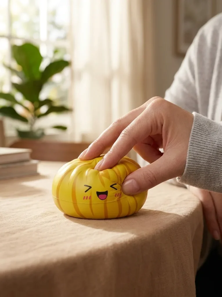 Dumpling Squishy Bun Mystery med Bambukorg mitt i klämmet