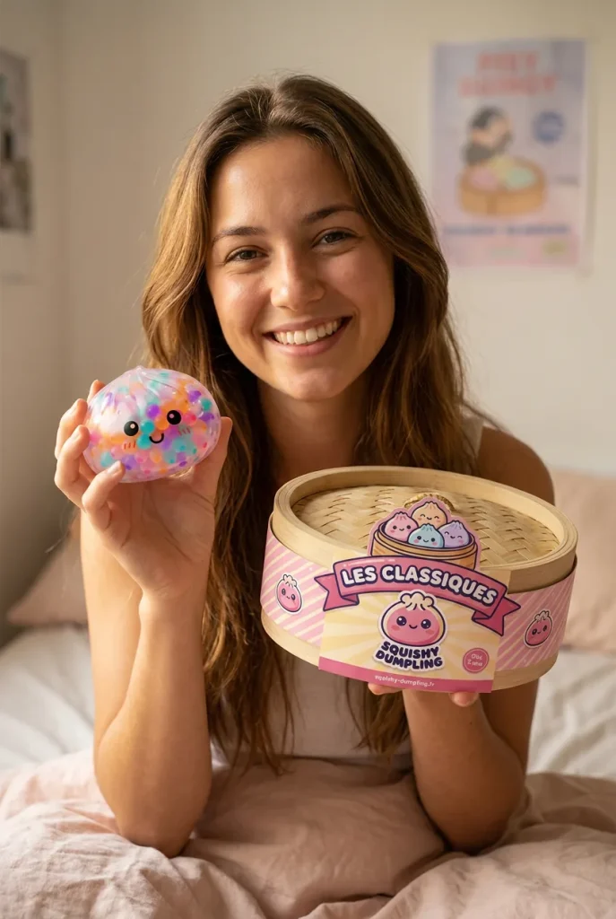 Squishy Dumpling Multicolor Mjuka Bubblor med sin ask