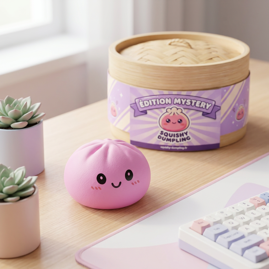Squishy Dumpling Mystery Box Överraskning i sin kawaii-miljö