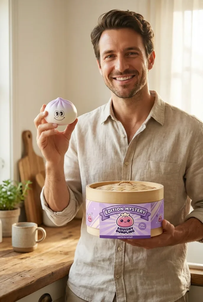 Dumpling Squishy Mystery Bun med Bambukorg med sin ask