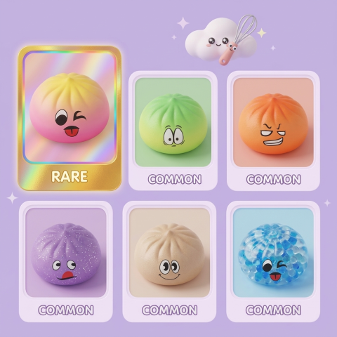 Dumpling Squishy Mystery Bun med Bambukorg — i klämmet, mjukt slow-rise-skum