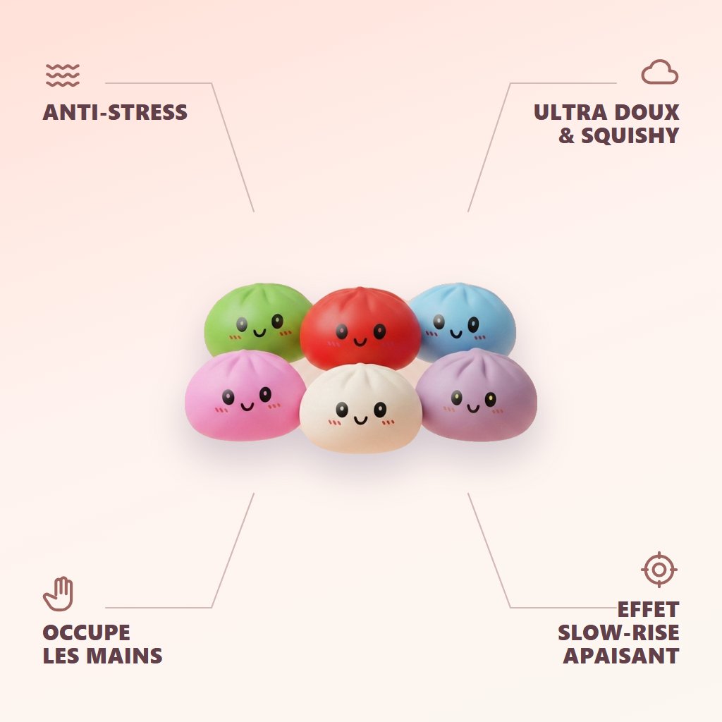 Dumpling Squishy Collection 6-pack — dess fördelar