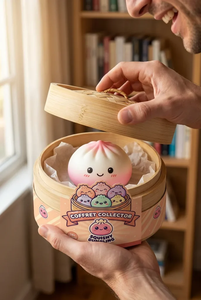 Dumpling Squishy Collection 6-pack i unboxing-ögonblicket