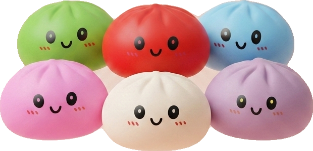 Dumpling Squishy Collection 6-pack — i klämmet, mjukt slow-rise-skum