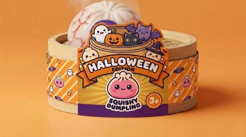 Eye Dumpling Squishy Halloween Skrämmande i sin bambu-ångkorg