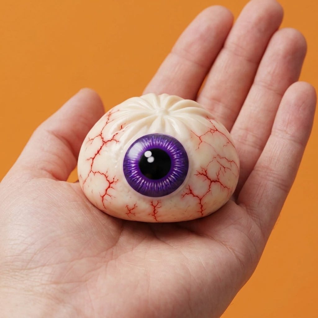 Eye Dumpling Squishy Halloween Skrämmande i handen, verklig storlek