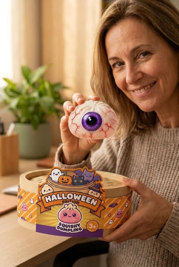 Eye Dumpling Squishy Halloween Skrämmande med sin ask