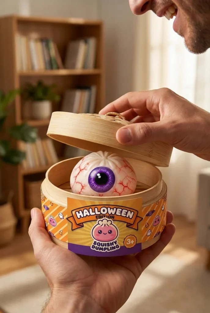 Eye Dumpling Squishy Halloween Skrämmande i unboxing-ögonblicket