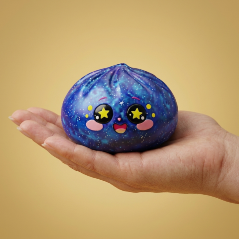 Galaxy Dumpling Squishy Stjärnhimmel i handen, verklig storlek