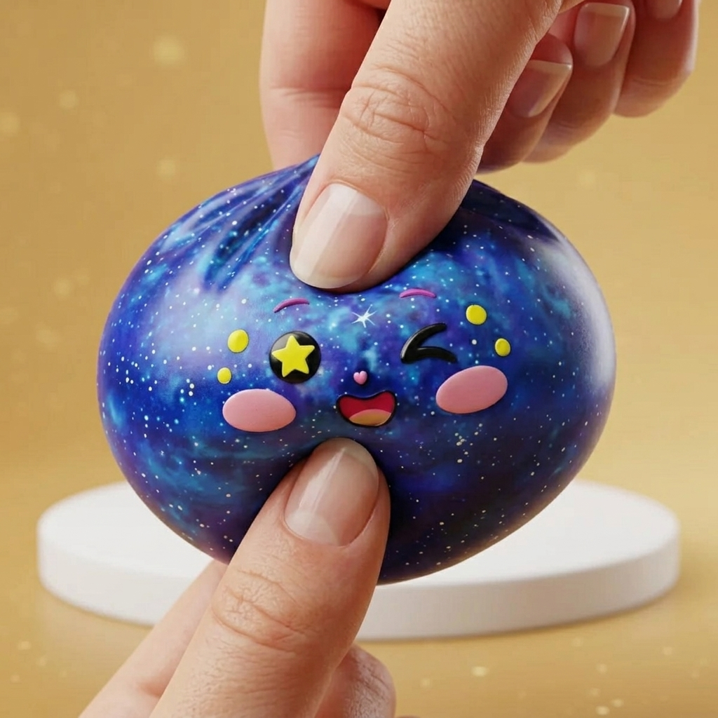 Galaxy Dumpling Squishy Stjärnhimmel — slow-rise-effekt, skummet återtar långsamt sin form