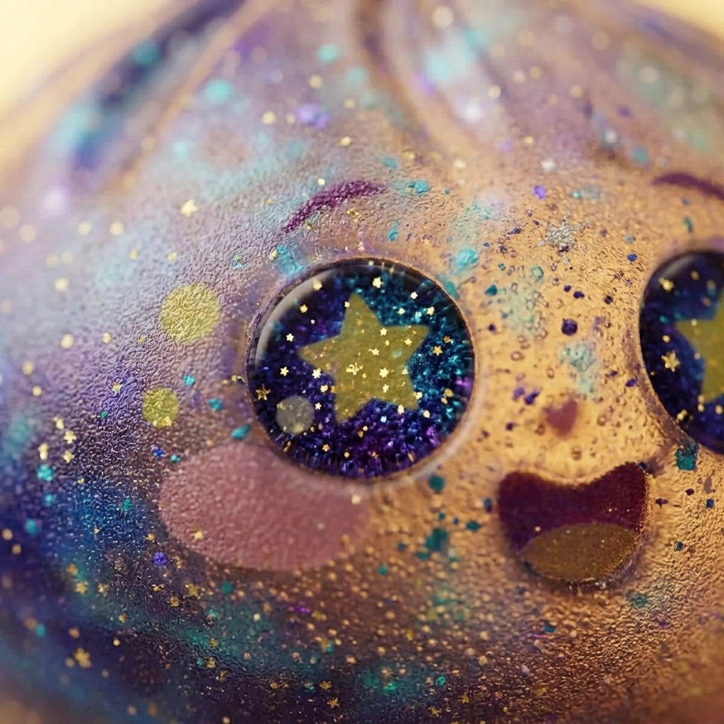 Galaxy Dumpling Squishy Stjärnhimmel — närbild på strukturen