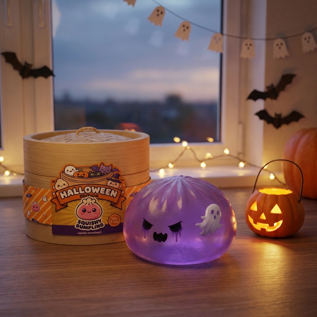 Ghost Dumpling Squishy Boo i sin kawaii-miljö