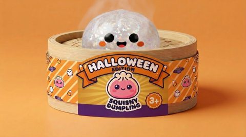 Glitter Dumpling Squishy Spöke Halloween i sin bambu-ångkorg
