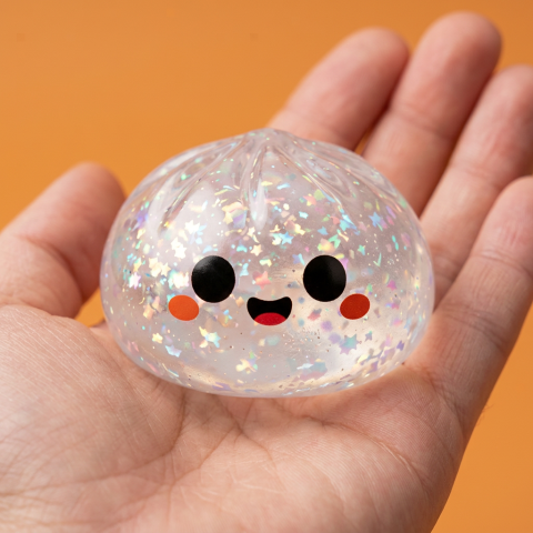 Glitter Dumpling Squishy Spöke Halloween i handen, verklig storlek