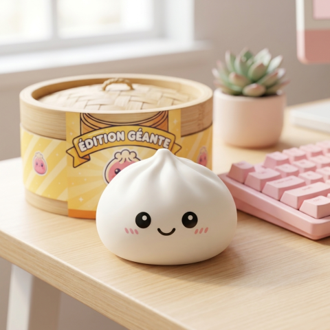 Giant Dumpling Squishy XXL – Jättestor Kramdumpling i sin kawaii-miljö