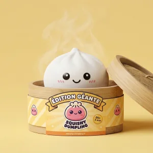 Giant Dumpling Squishy XXL – Jättestor Kramdumpling i sin bambu-ångkorg