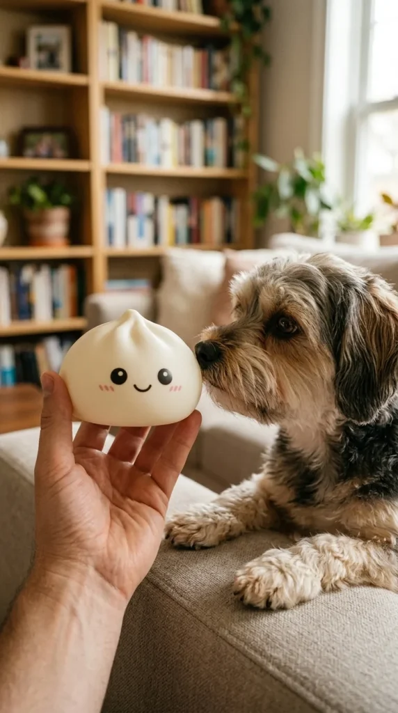 Giant Dumpling Squishy XXL – Jättestor Kramdumpling med en gosedjursvän