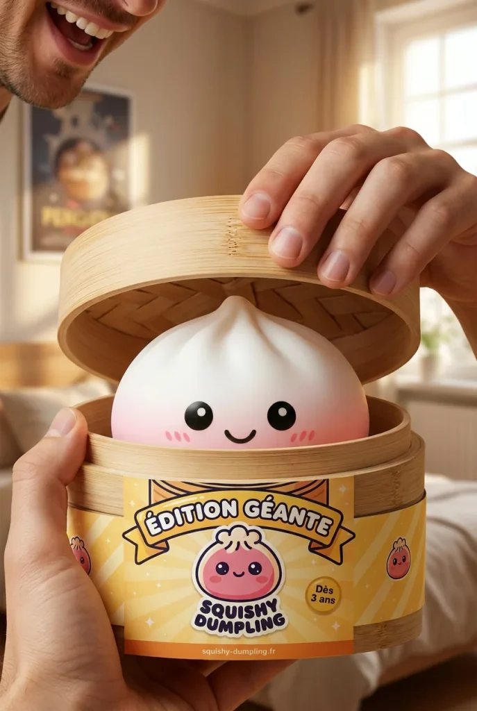 Giant Dumpling Squishy XXL – Jättestor Kramdumpling i unboxing-ögonblicket