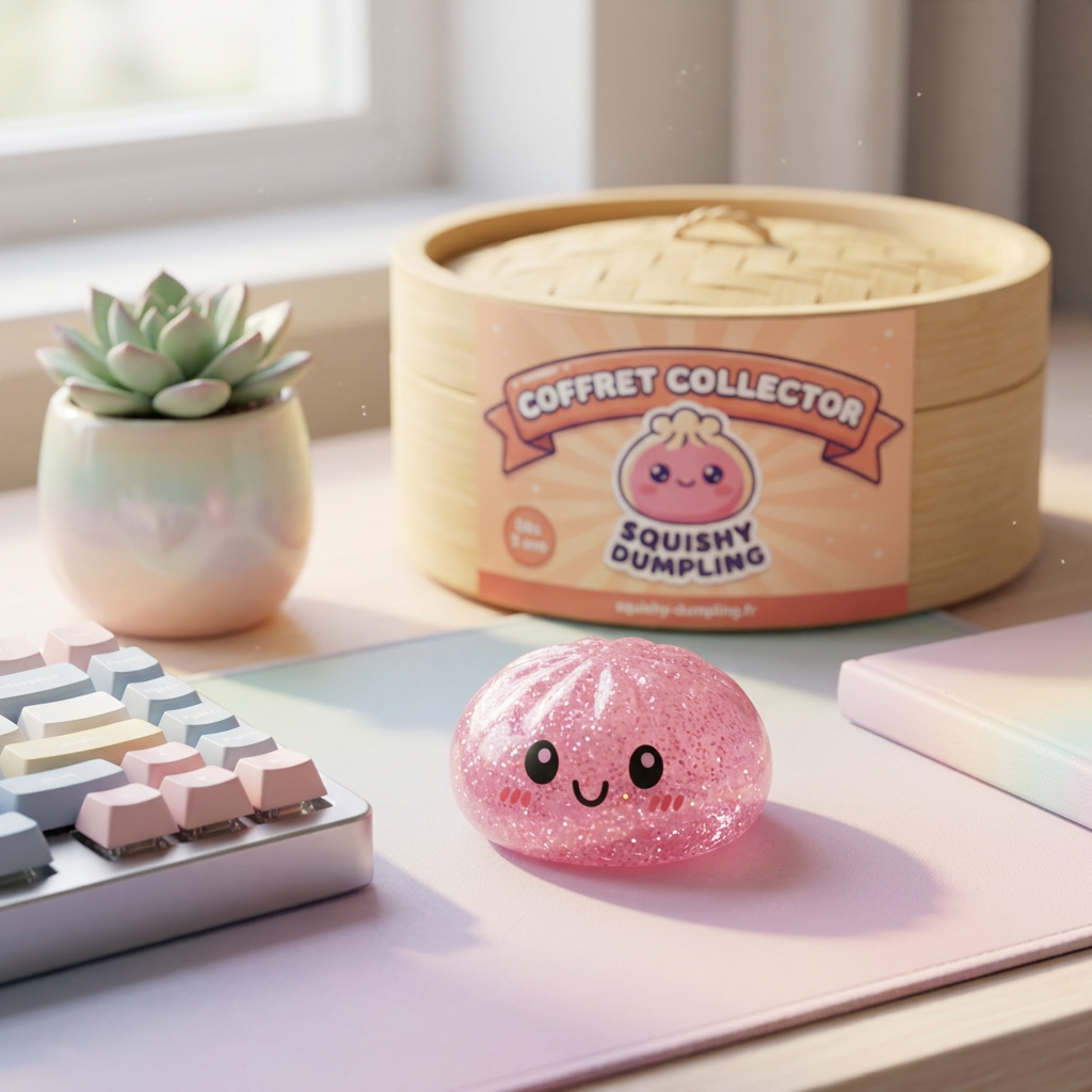 Glitter Dumpling Squishy Set 6-pack i sin kawaii-miljö