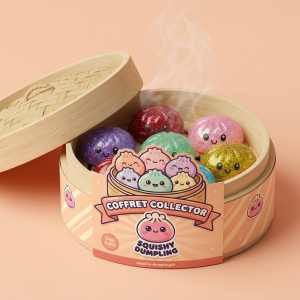 Glitter Dumpling Squishy Set 6-pack i sin bambu-ångkorg